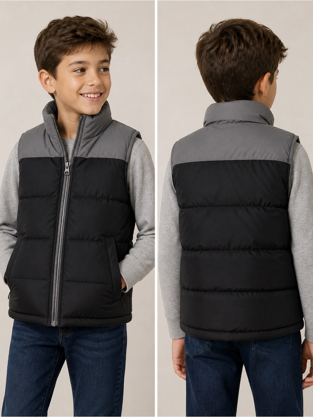 32 Degrees Kids Black and Gray Puffer Vest